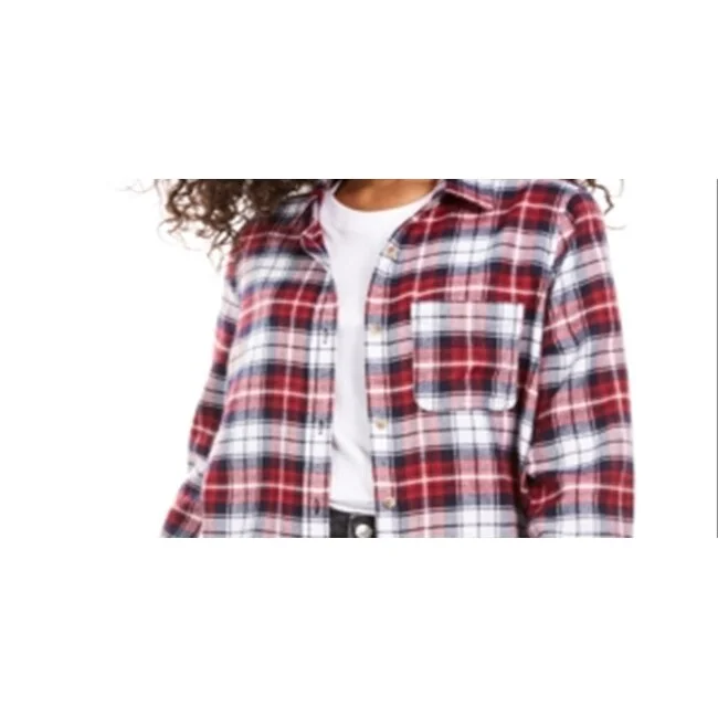 Hiking ShirtsPolly Esther Junior's Plaid Utility Shirt -Red/Plaid Size X-Small