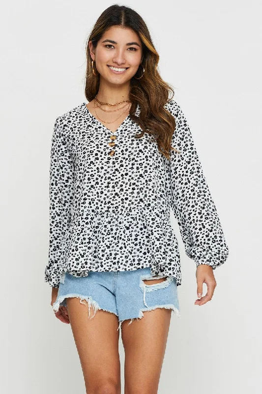 Painted ShirtsPrint Peplum Shirts Long Sleeve