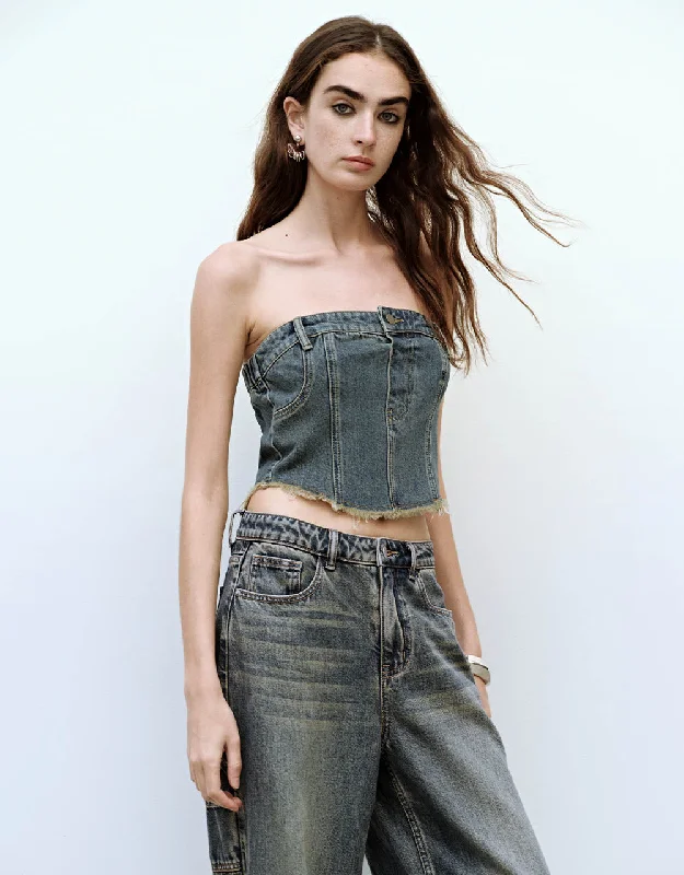 Cowboy legendRaw Hem Skinny Denim Tube Top