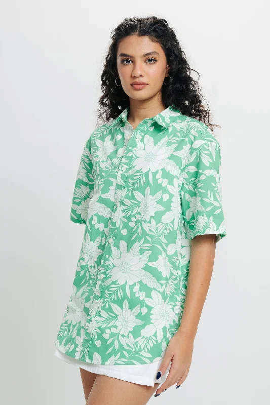 Hiking ShirtsGreen Printed Viscose Shirt