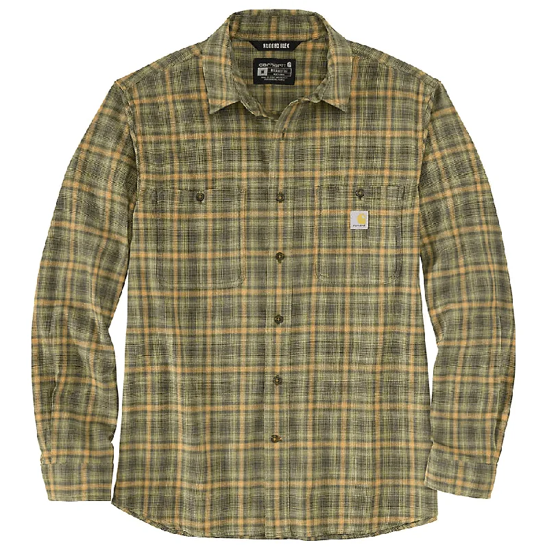 Designer Shirts105949 - Rugged flex® relaxed fit lightweight long-sleeve plaid shirt - Chive/Peat