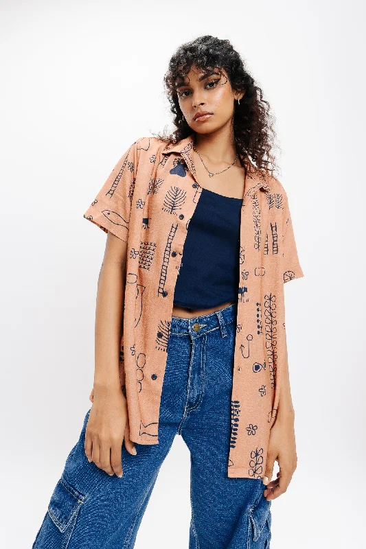 Plush ShirtsSandbrown Printed Linen Shirt