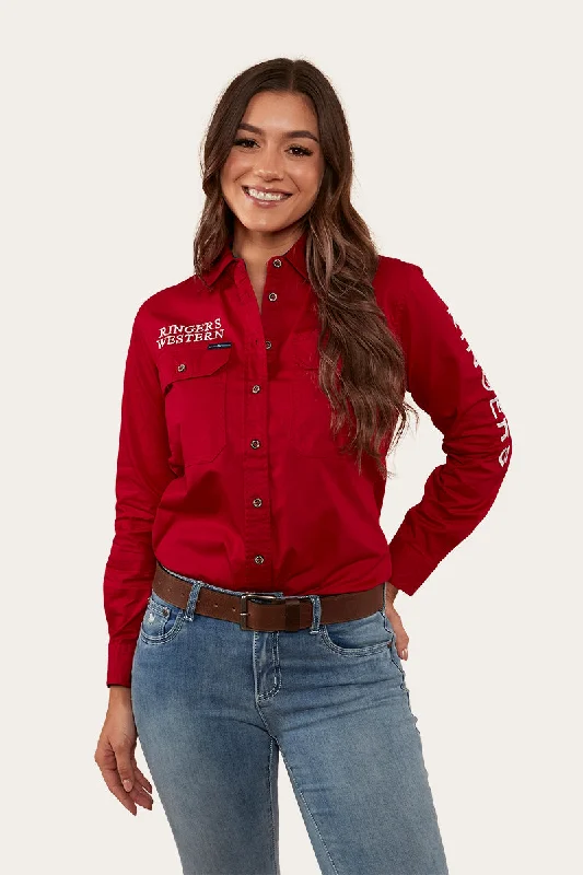 Hooded ShirtsSignature Jillaroo Womens Full Button Work Shirt - Red/White