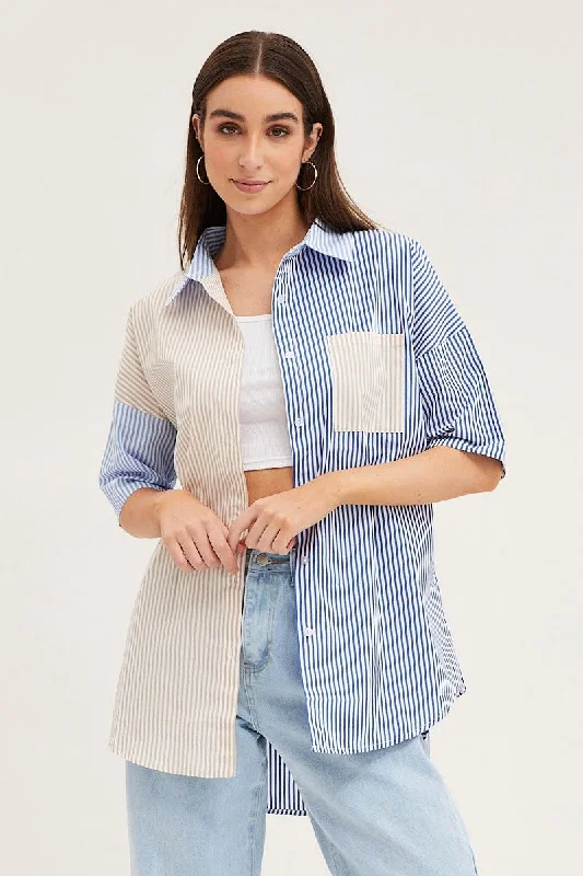 Printed ShirtsStripe Half Sleeve Stripe Longline Shirt