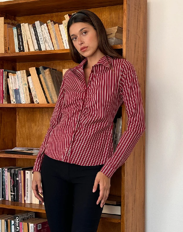 Sheer ShirtsTarsi Fitted Shirt in Maroon Stripe