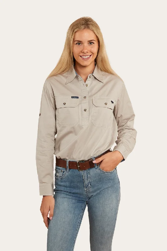 Studded ShirtsPentecost River Womens Half Button Work Shirt - Beige