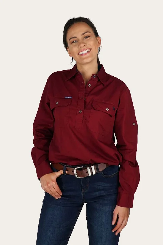 Festival ShirtsPentecost River Womens Half Button Work Shirt - Burgundy