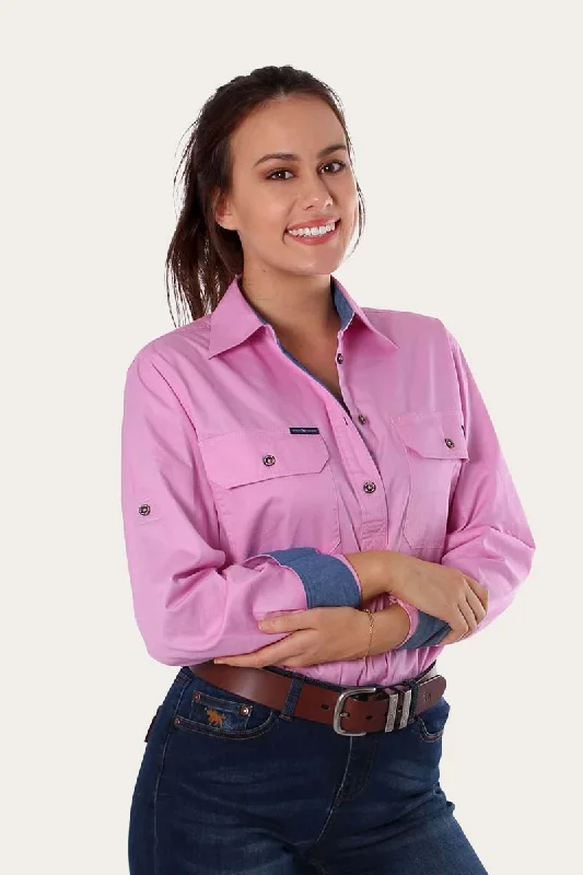 Leather-Paneled ShirtsPentecost River Womens Half Button Work Shirt - Pastel Pink