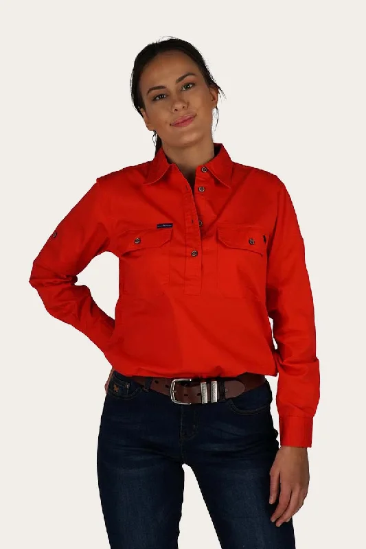 Designer ShirtsPentecost River Womens Half Button Work Shirt - Red