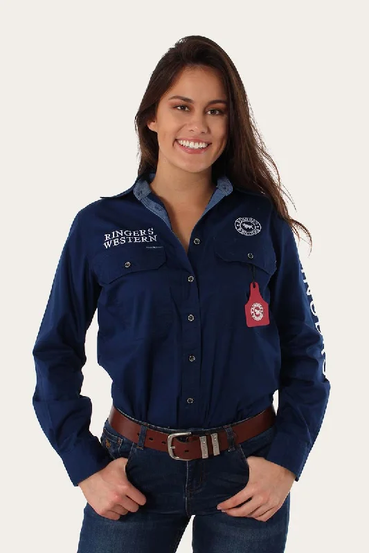 Athletic ShirtsSignature Jillaroo Womens Full Button Work Shirt - Navy/White