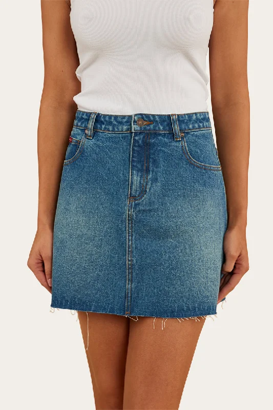 Denim low waistVenice Womens Denim Skirt - Mid Wash Blue