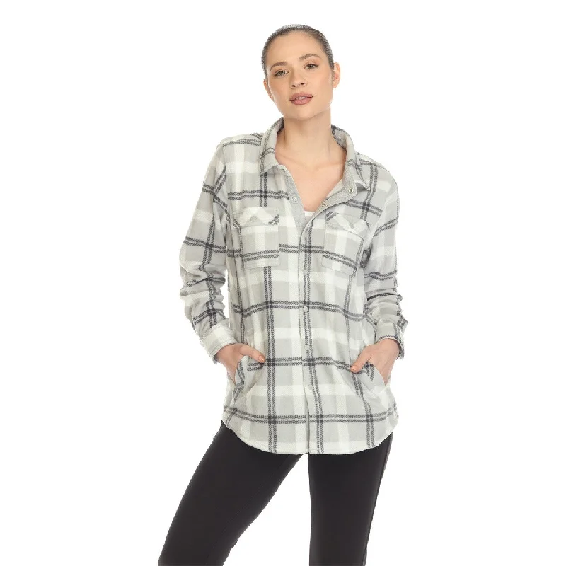 Skateboard ShirtsWhite Mark Womens Fleece Plaid ButtonDown Shirt Casual AllSeason 100percent Polyester