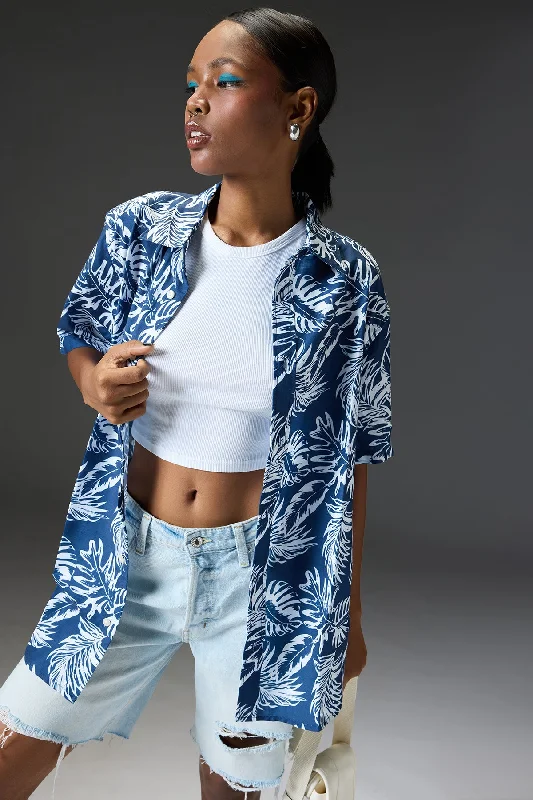 Relaxed Fit ShirtsWomen's Regular Blue Tropical Shirt