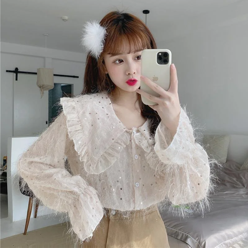 Longline ShirtsWomen's Tassel Sequin Flare Sleeved Shirt