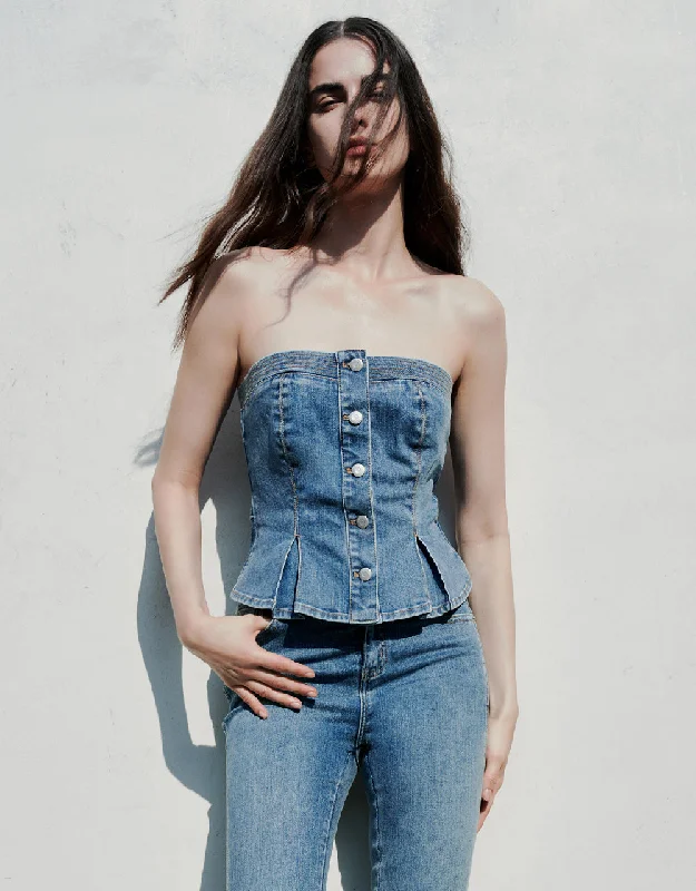 Denim finishingButton Up Denim Tube Top