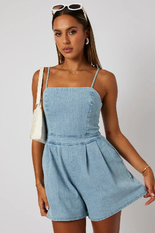 Denim bleachingDenim Playsuit Singlet