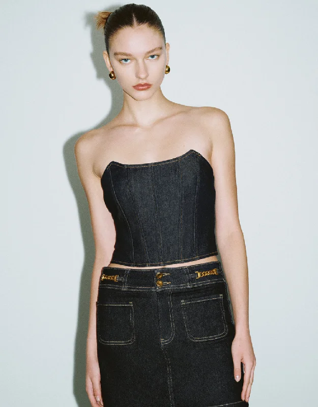 Denim sequinsDenim Tube Top