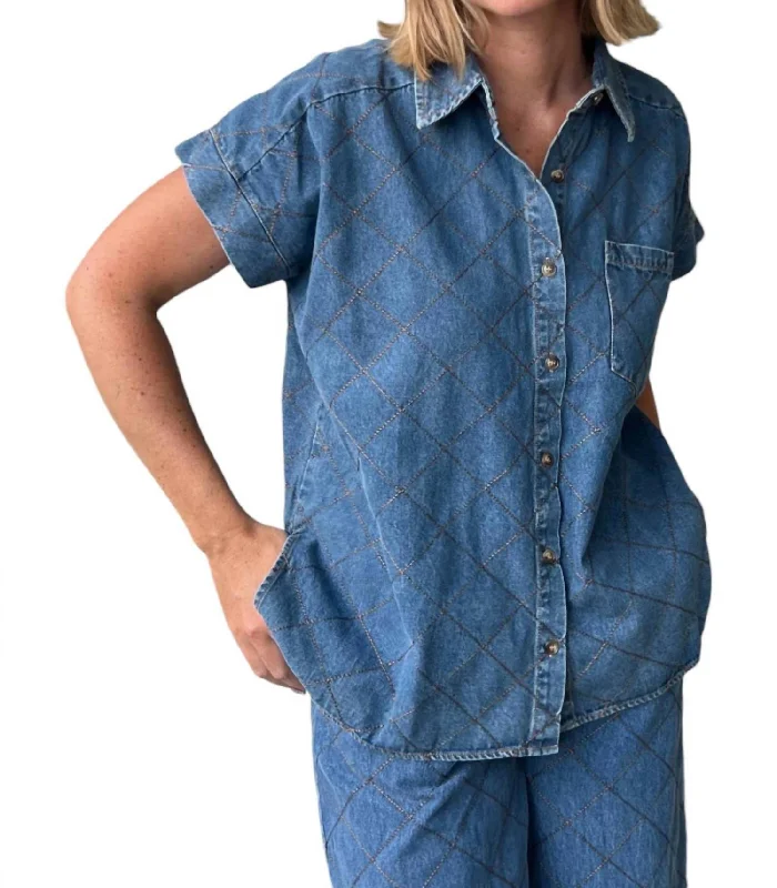 Denim suspendersElevated Quilted Button Down Top In Denim