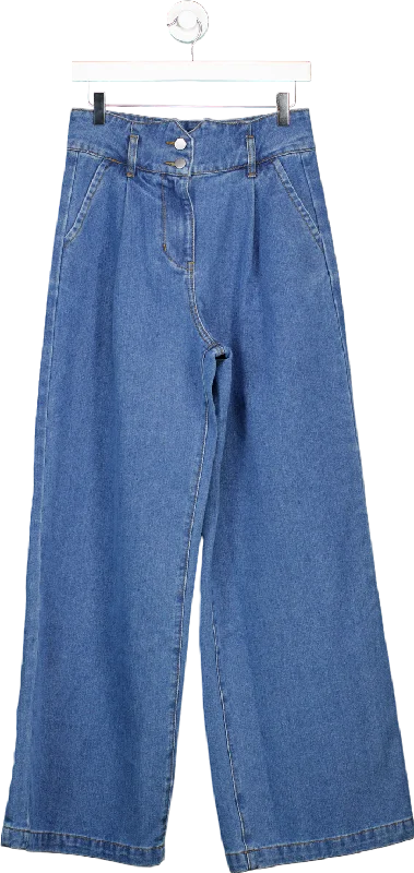 Denim tasselsKaren Millen Blue Denim Indigo Wide Leg Trousers UK 10