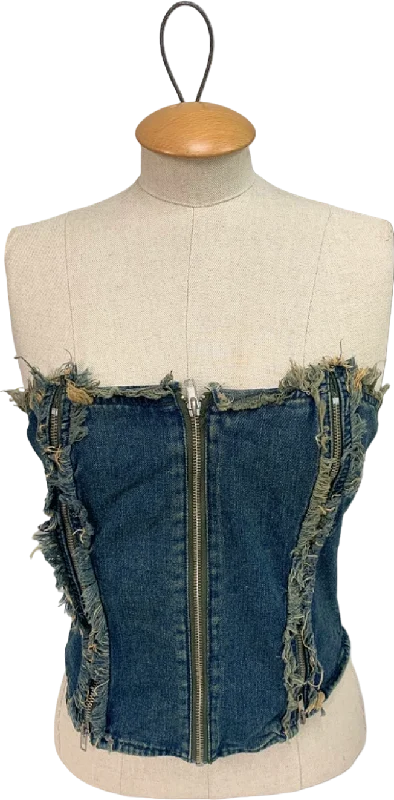 Business denimMars The Label Blue Frayed Denim Bustier Top UK XS