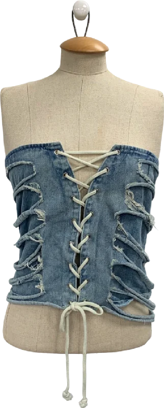 Bohemian denimMars The Label Blue Lace-Up Denim Bustier UK S