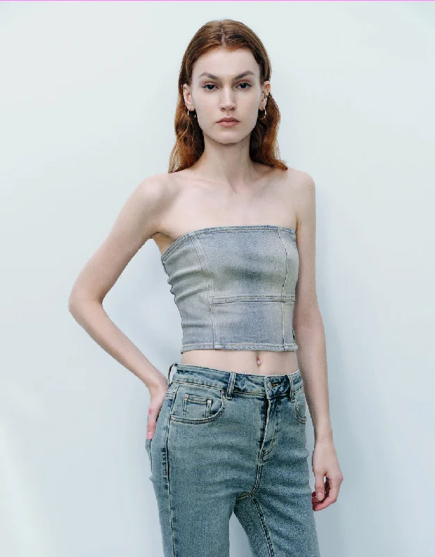 Denim windbreakerOff-Shoulder Denim Tube Top