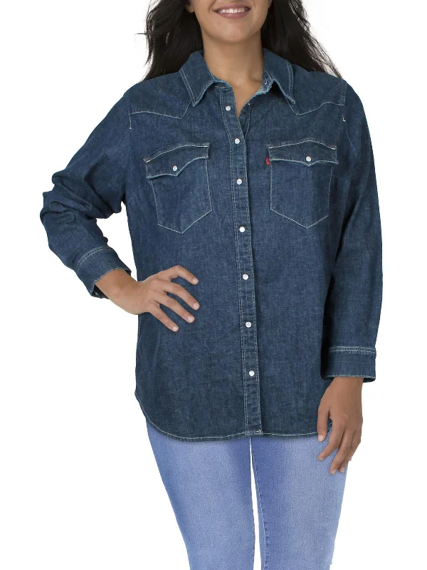 Cowboy glovesPlus Womens Denim Western Button-Down Top