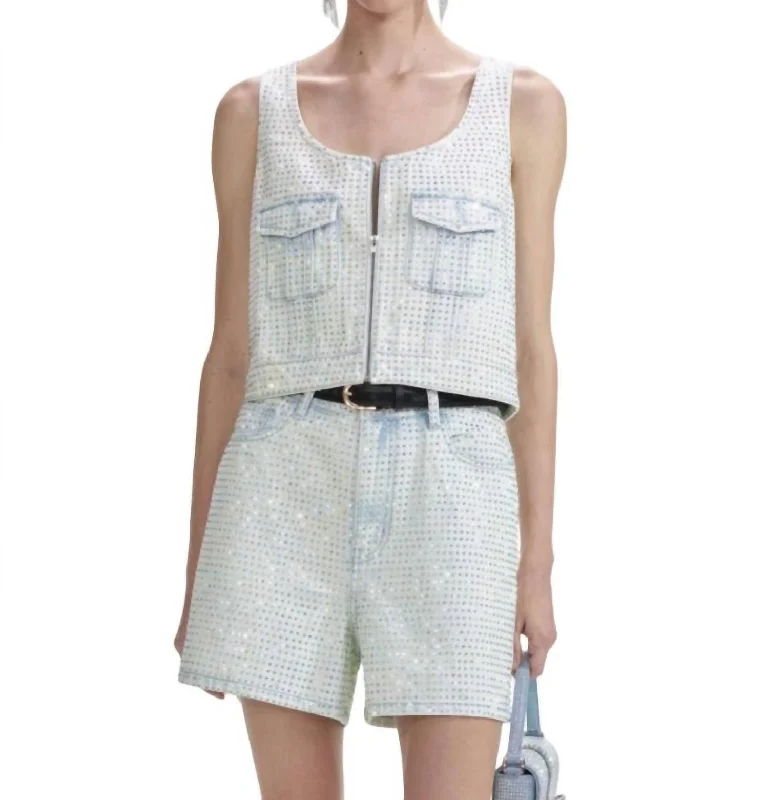 Bohemian denimRhinestone Denim Cargo Top In Light Blue