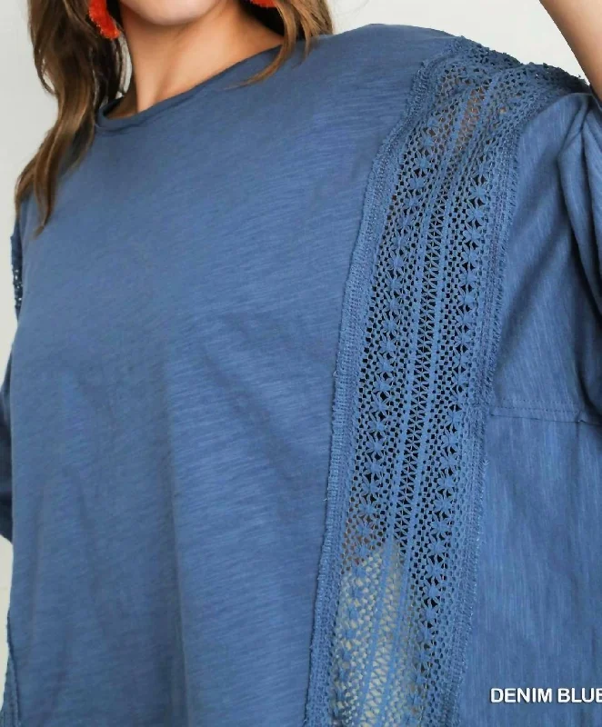 Sports denimSlub Cotton Knit Poncho Top In Denim Blue