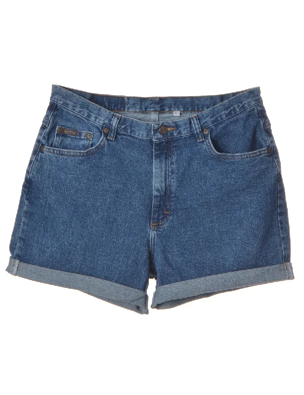 Denim dyeingLabel Rolled Hem Indigo Denim Shorts