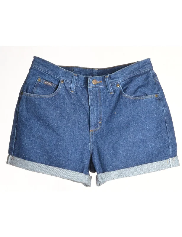 Denim printingLabel Rolled Hem Stone Wash Denim Shorts