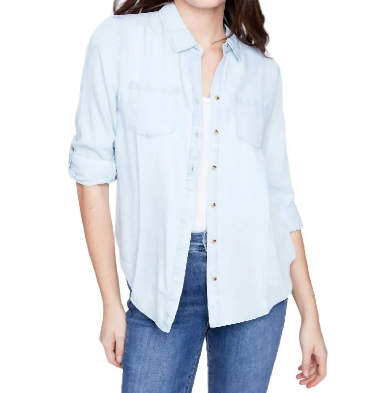 Casual denimButton Down Blouse In Denim