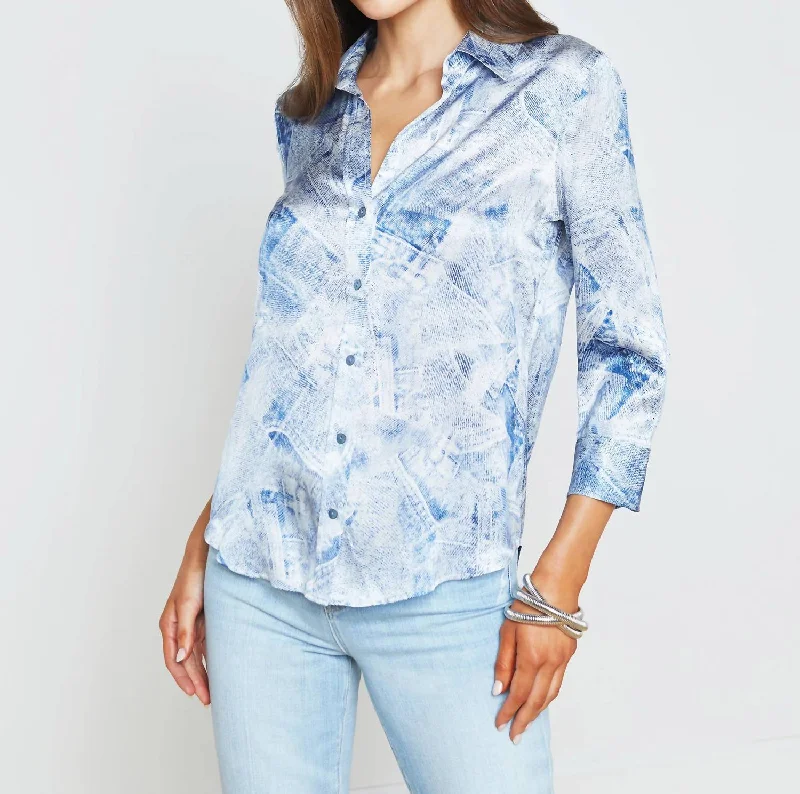 Workwear denimDani 3/4 Sleeve Blouse In Blue Multi Denim