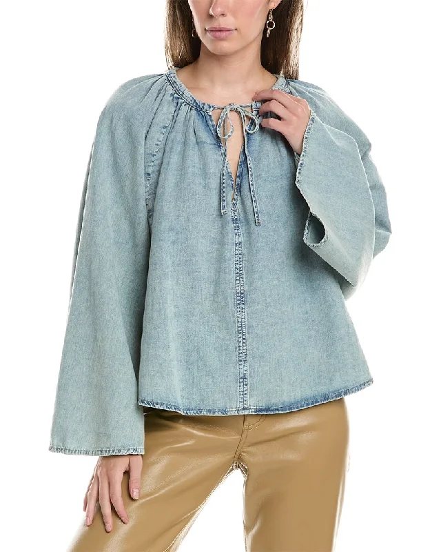 OverallFRAME Denim Shirred Linen-Blend Blouse