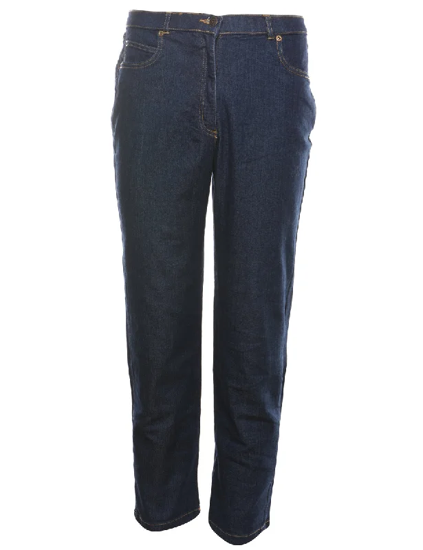 Denim patchworkHigh Waist Dark Wash Denim Trousers - W27 L27