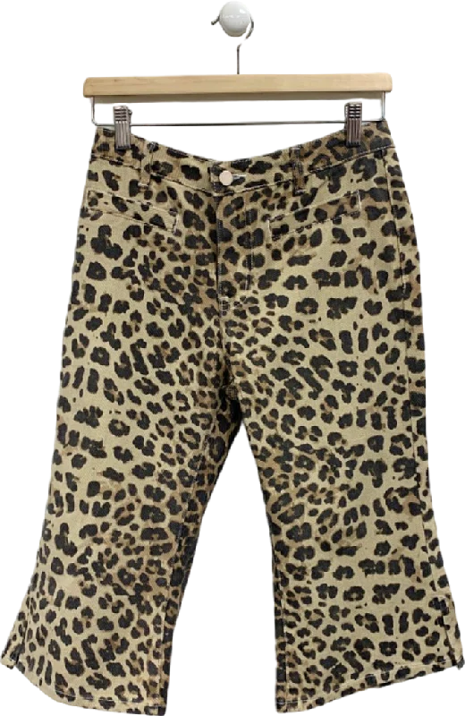 AnthropologiePretty Little Thing Light Brown Leopard Print Denim Capris UK 8