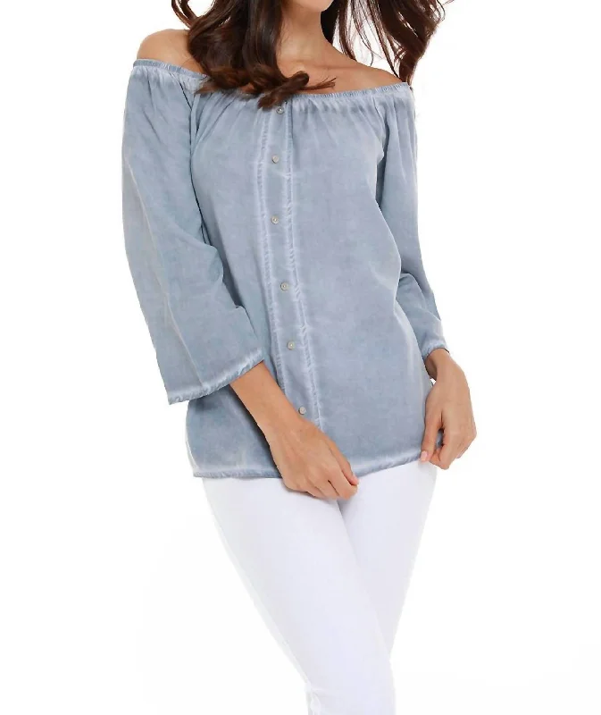 Cowboy artLuciana Button Off The Shoulder Top In Denim