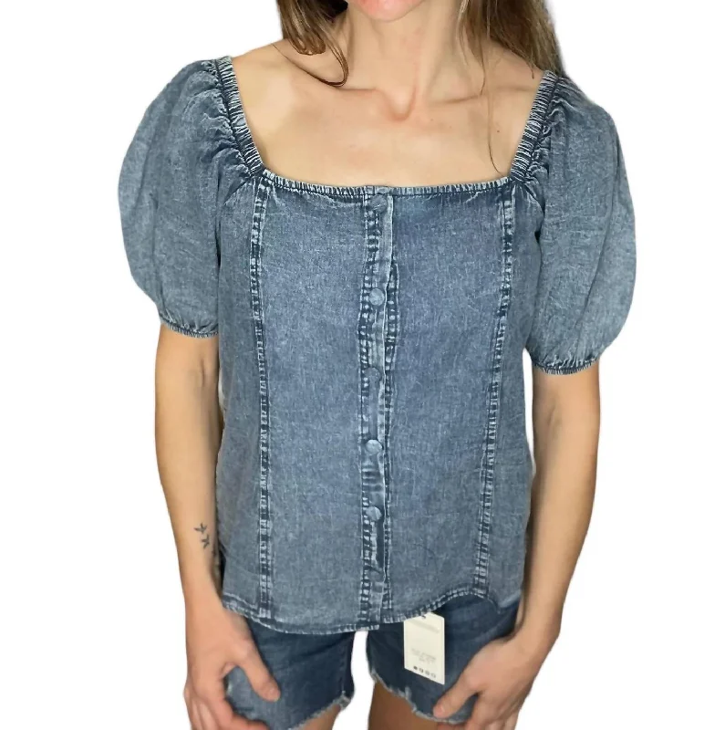 DenimSquare Neck Blouse In Washed Denim