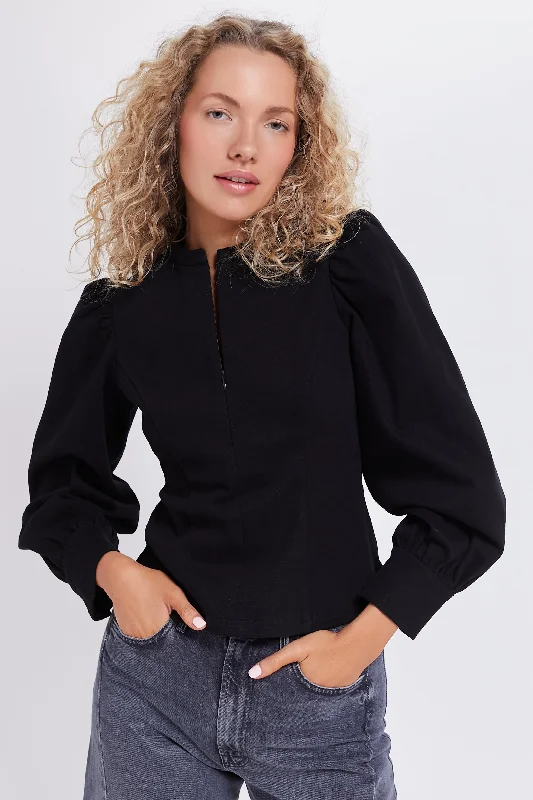 ZaraBlack Denim Front Zip Anderson Blouse