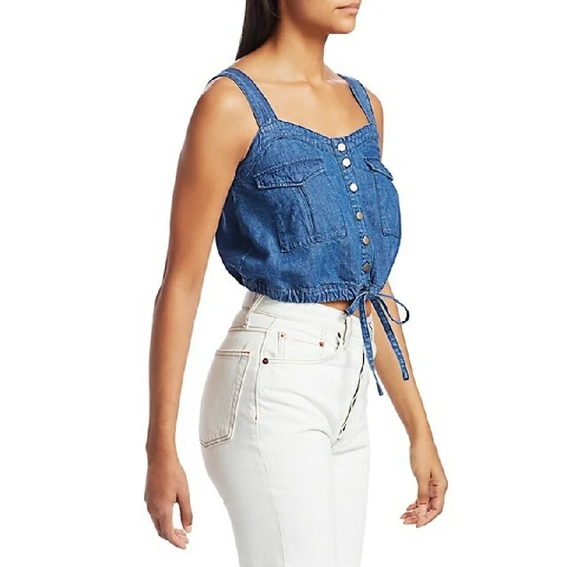 GuessFree People Women's Palm Desert Denim Top Navy Size Medium