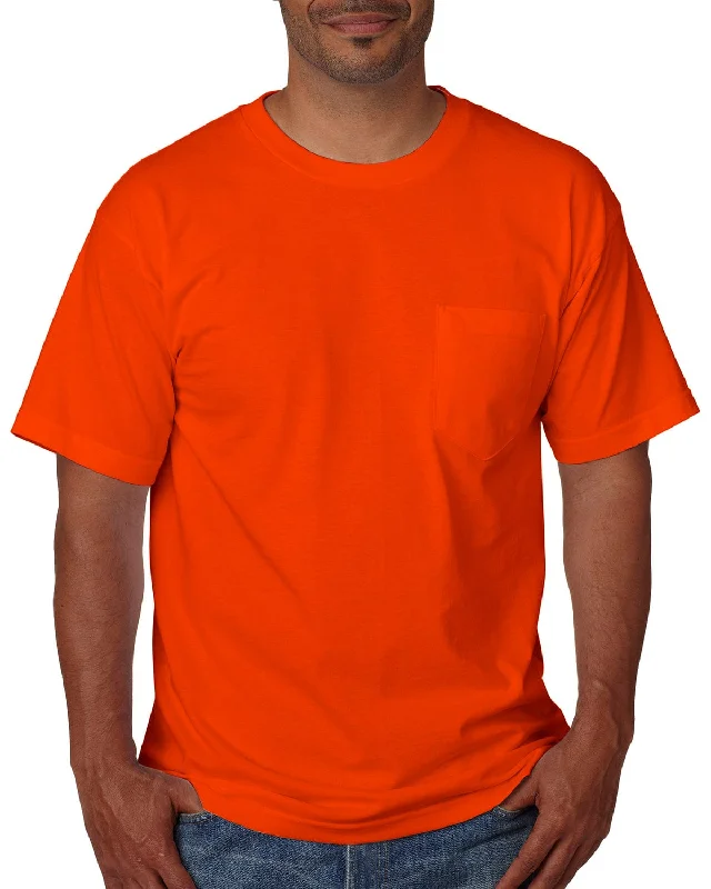 Bayside USA Made Short Sleeve Pocket T-Shirt | Bright OrangeStriped T-Shirts