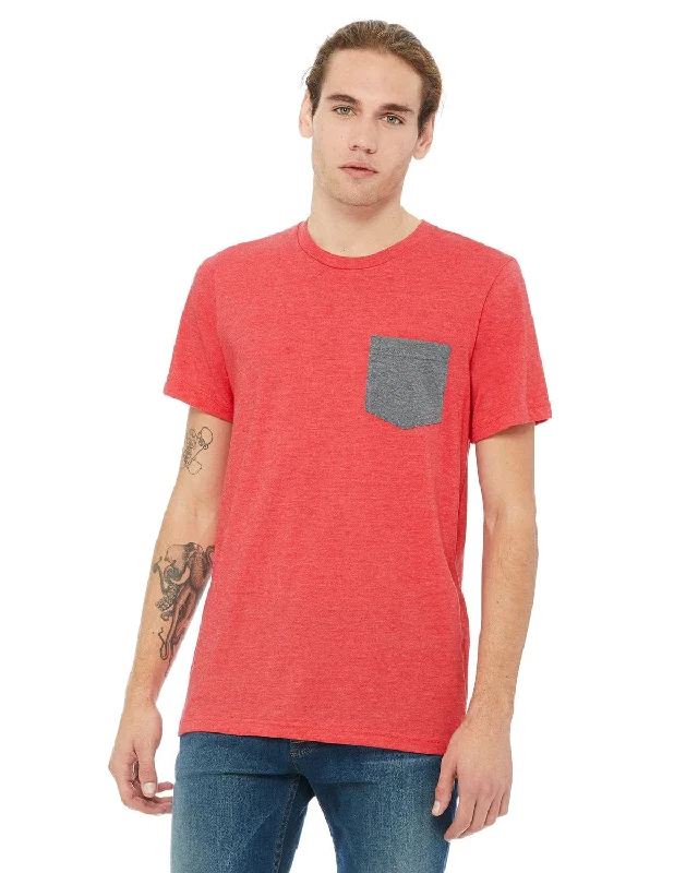 Bella+Canvas Jersey Pocket T-Shirt | Hthr Red/ Dp HthLeather-Paneled T-Shirts