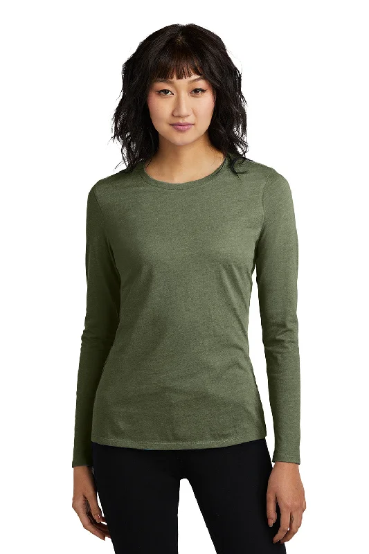 District Womens Perfect Blend CVC Long Sleeve Crewneck T-Shirt - Heather Olive Green - COMING SOONTasseled T-Shirts