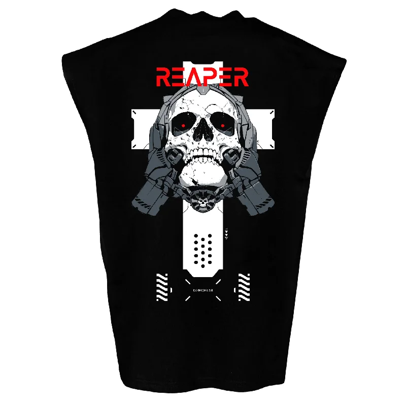 Reaper Black Oversized Sleeveless TZippered T-Shirts