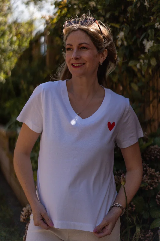 Red Heart White V Neck T-ShirtOversized T-Shirts