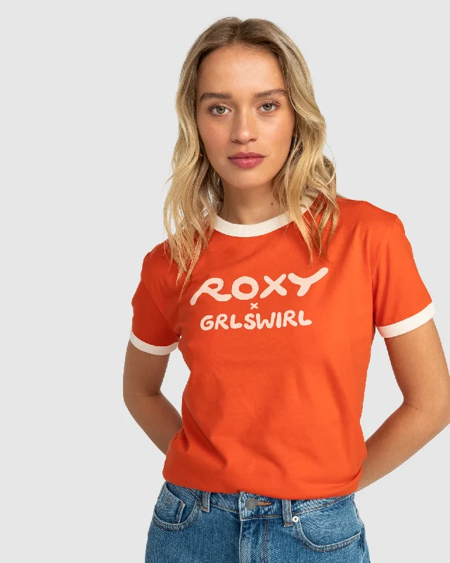 Womens Roxy X Grl Swirl Ringer Tee T-ShirtSlim Fit T-Shirts