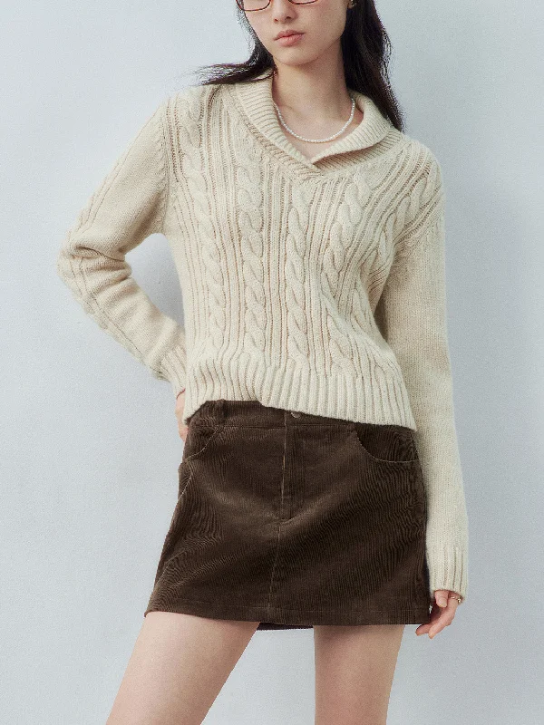 Cable Knitted Shawl Collar Knitted T-ShirtsCollaborative T-Shirts