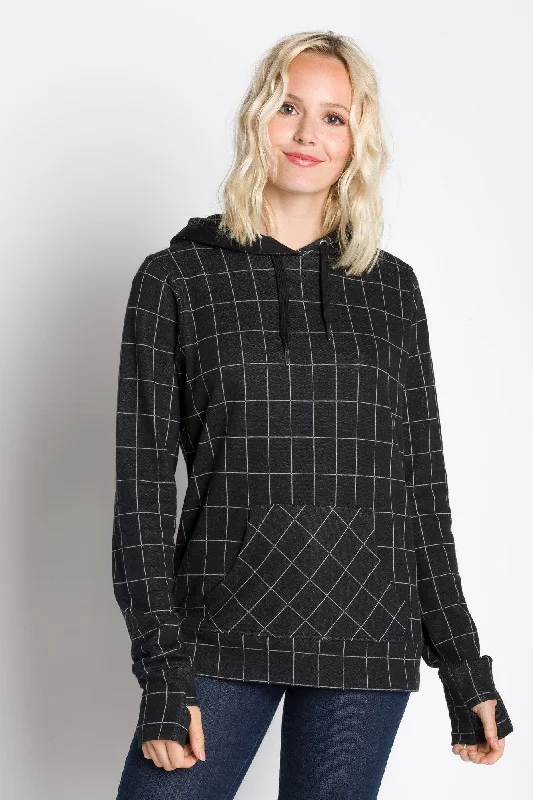 Asymmetrical HoodiesCecilia | Women's Hooded Windowpane Lightweight Sweatshirt