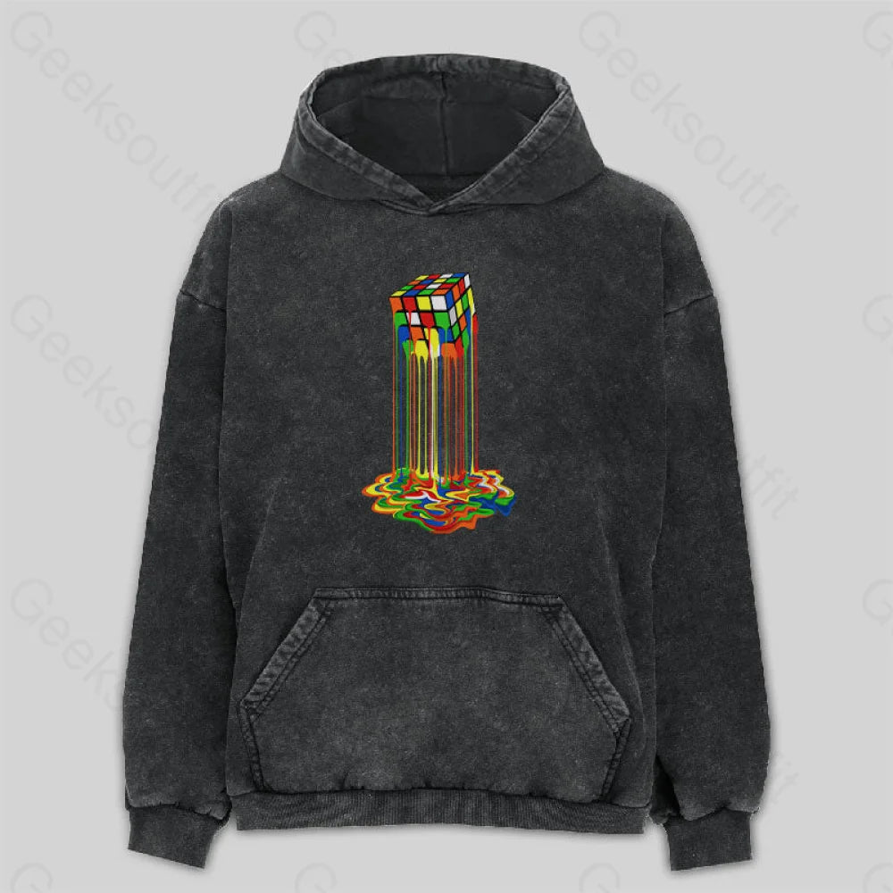 Velour SweatshirtsRainbow Abstraction melted rubix cube Washed Hoodie