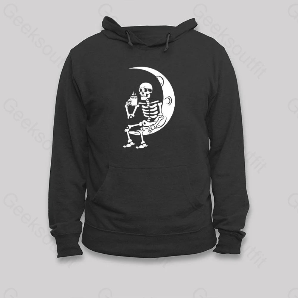 Embellished SweatshirtsSkeleton Drinking Coffee on The Moon Hoodie